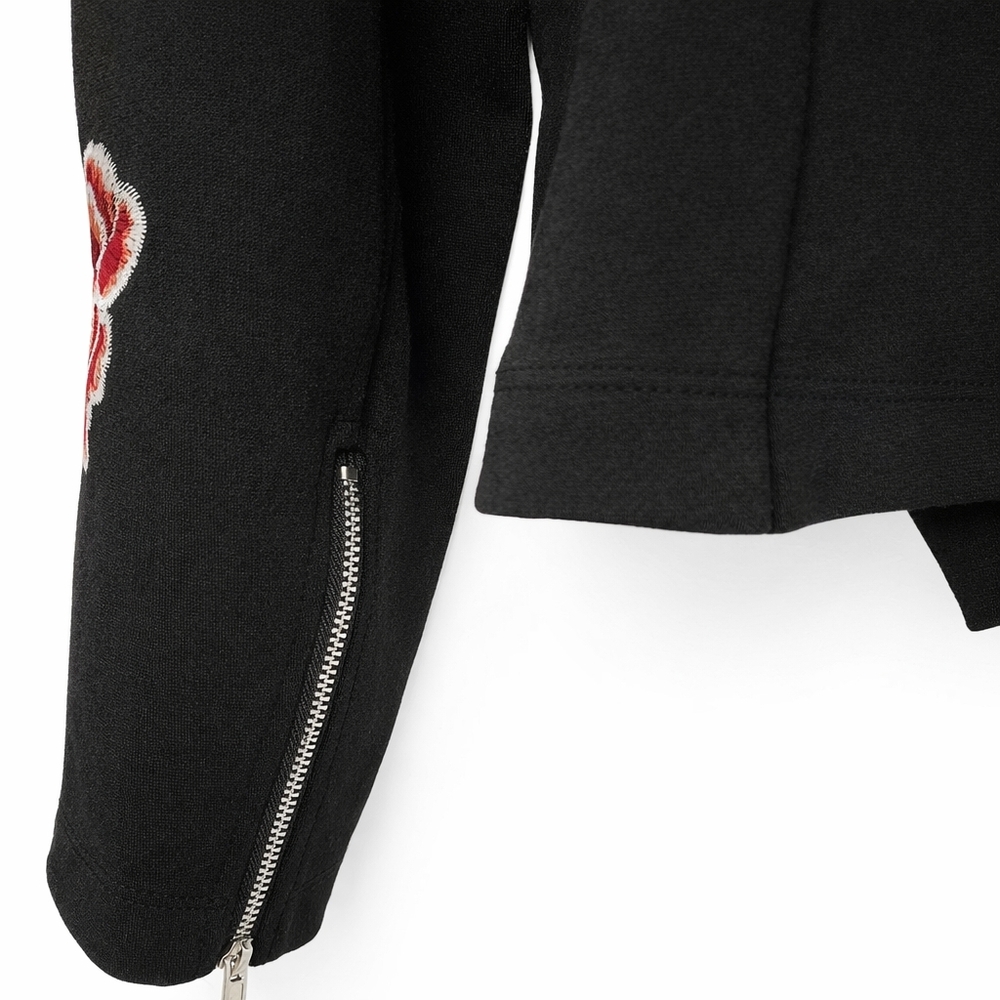 W5 (Anthropologie) Med Black Embroidered Moto Jacket Asymmetrical Zip - Picture 4 of 10